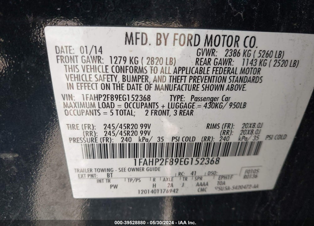 2014 FORD TAURUS LIMITED VIN: 1FAHP2F89EG152368