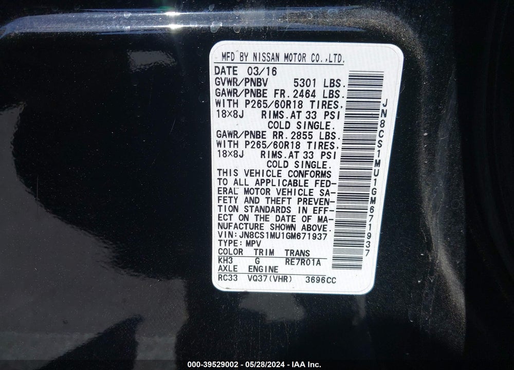 2016 INFINITI QX70 VIN: JN8CS1MU1GM671937