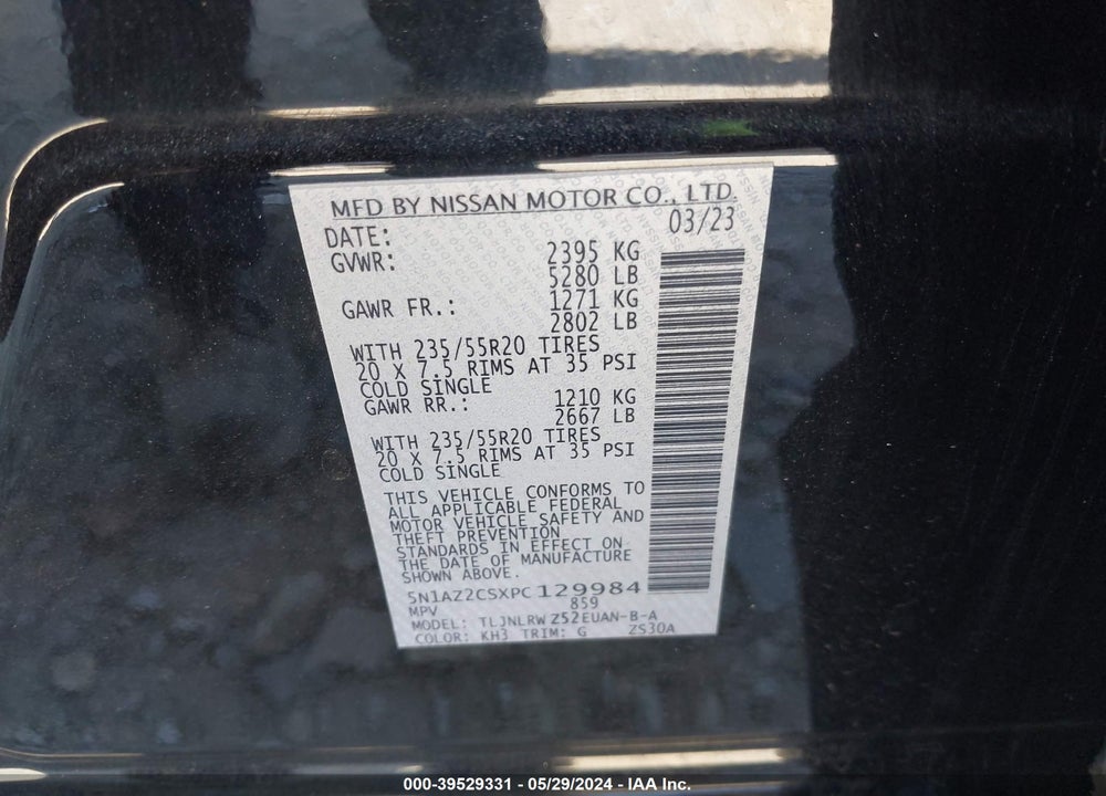 2023 NISSAN MURANO SL INTELLIGENT AWD VIN: 5N1AZ2CSXPC129984