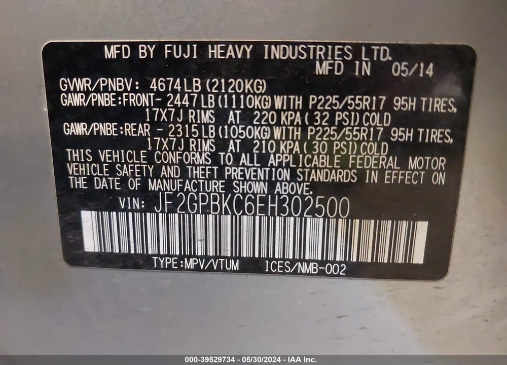 2014 SUBARU XV CROSSTREK HYBRID 2.0I TOURING VIN: JF2GPBKC6EH302500