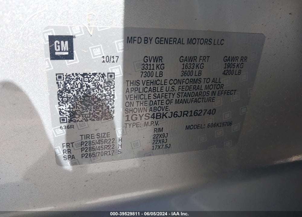 2018 CADILLAC ESCALADE LUXURY VIN: 1GYS4BKJ6JR162740
