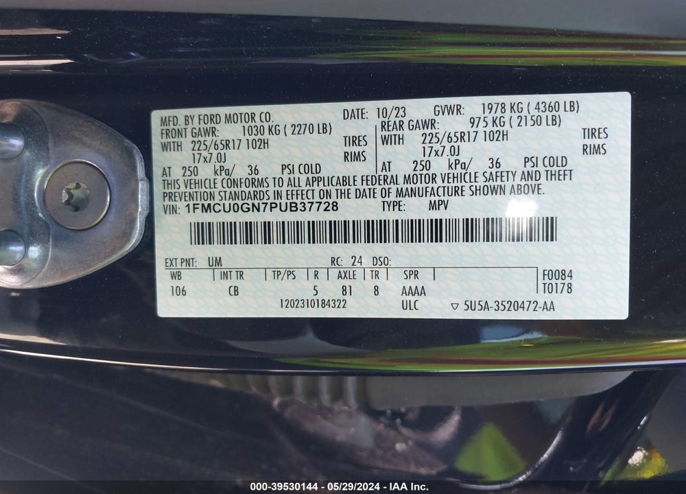 2023 FORD ESCAPE ACTIVE VIN: 1FMCU0GN7PUB37728