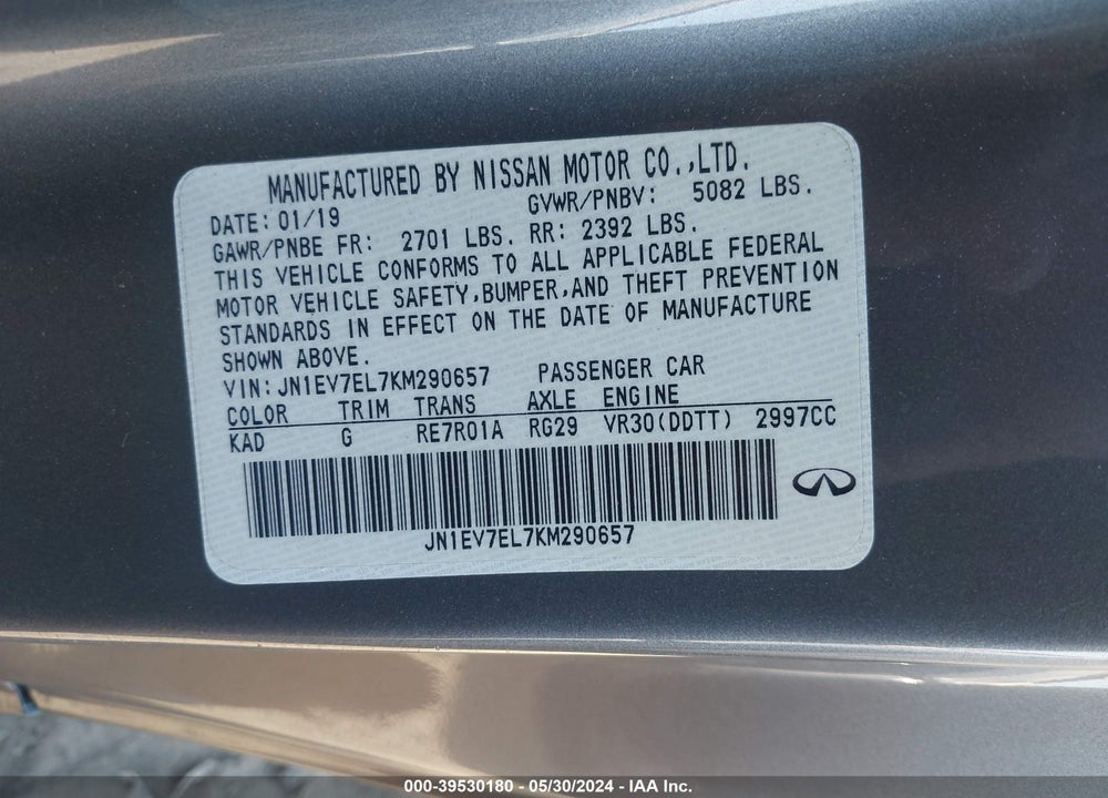 2019 INFINITI Q60 3.0T LUXE VIN: JN1EV7EL7KM290657