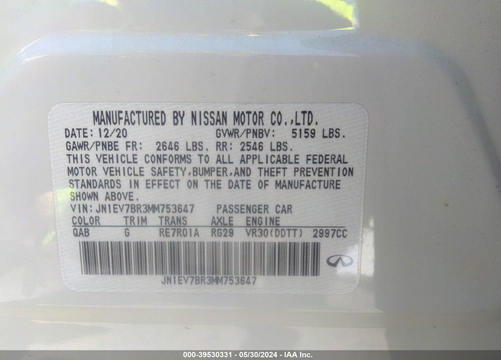 2021 INFINITI Q50 LUXE AWD VIN: JN1EV7BR3MM753647