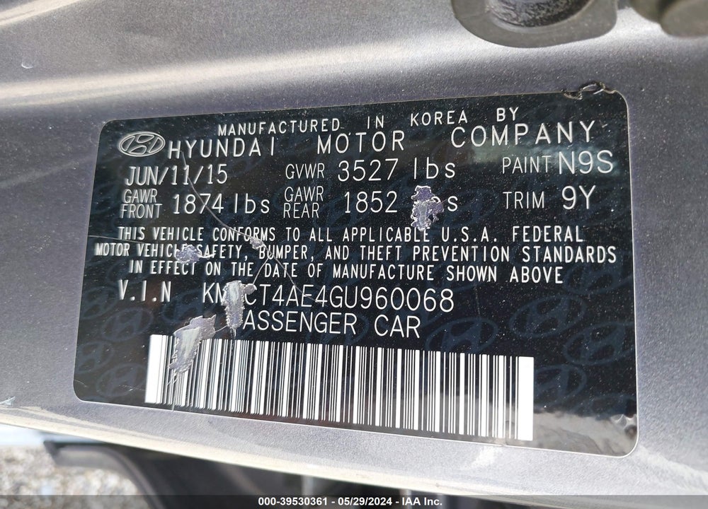 2016 HYUNDAI ACCENT SE VIN: KMHCT4AE4GU960068