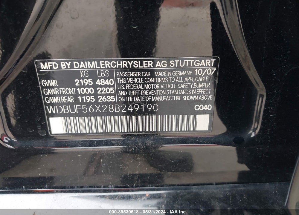2008 MERCEDES-BENZ E 350 VIN: WDBUF56X28B249190