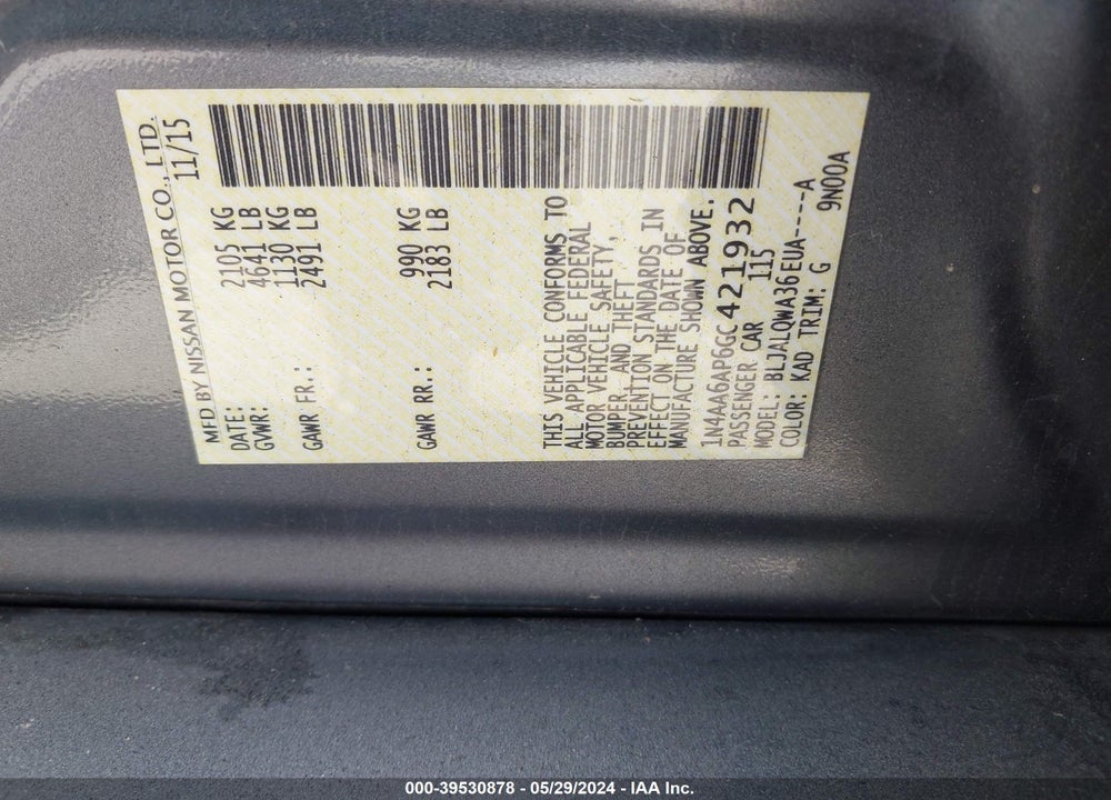 2016 NISSAN MAXIMA 3.5 S VIN: 1N4AA6AP6GC421932