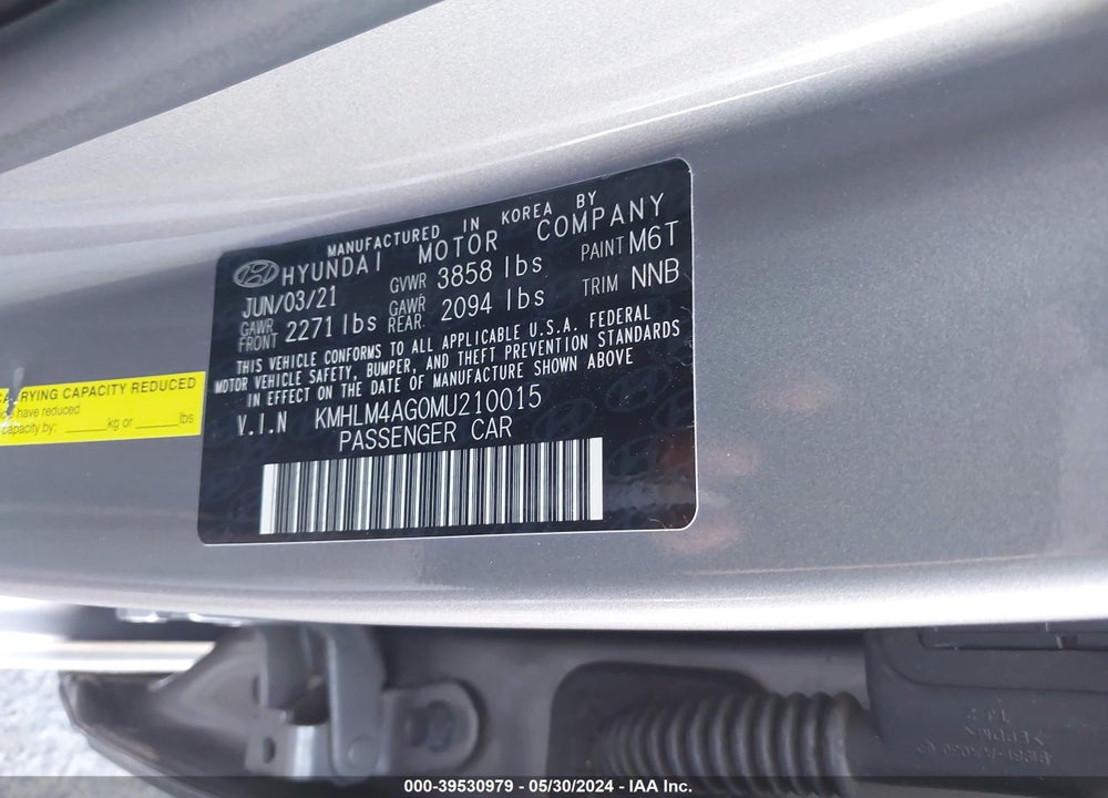 2021 HYUNDAI ELANTRA SEL VIN: KMHLM4AG0MU210015