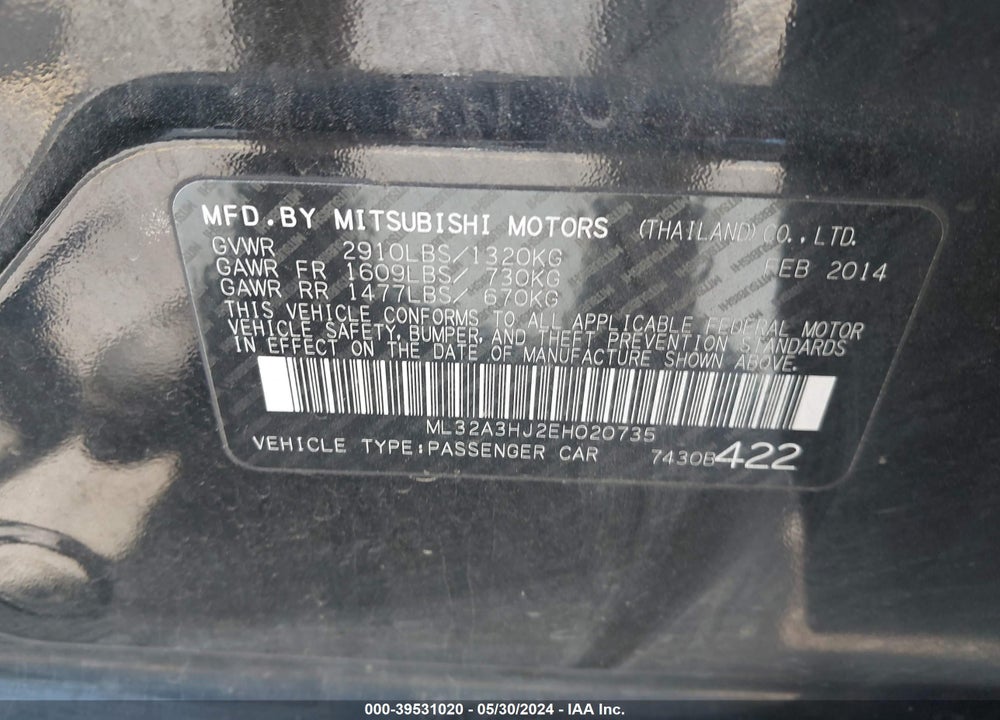 2014 MITSUBISHI MIRAGE DE VIN: ML32A3HJ2EH020735