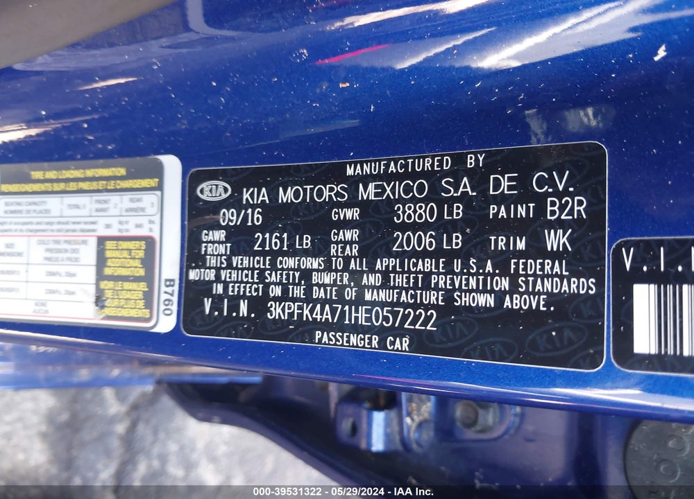 2017 KIA FORTE LX VIN: 3KPFK4A71HE057222