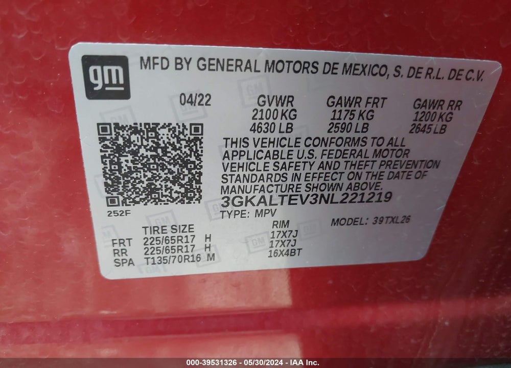 2022 GMC TERRAIN AWD SLE VIN: 3GKALTEV3NL221219