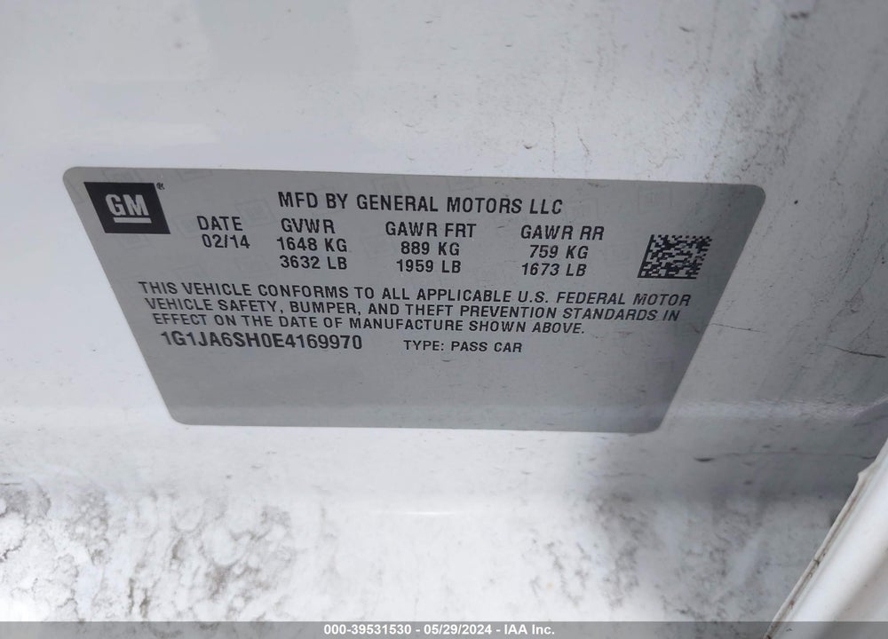 2014 CHEVROLET SONIC LS AUTO VIN: 1G1JA6SH0E4169970