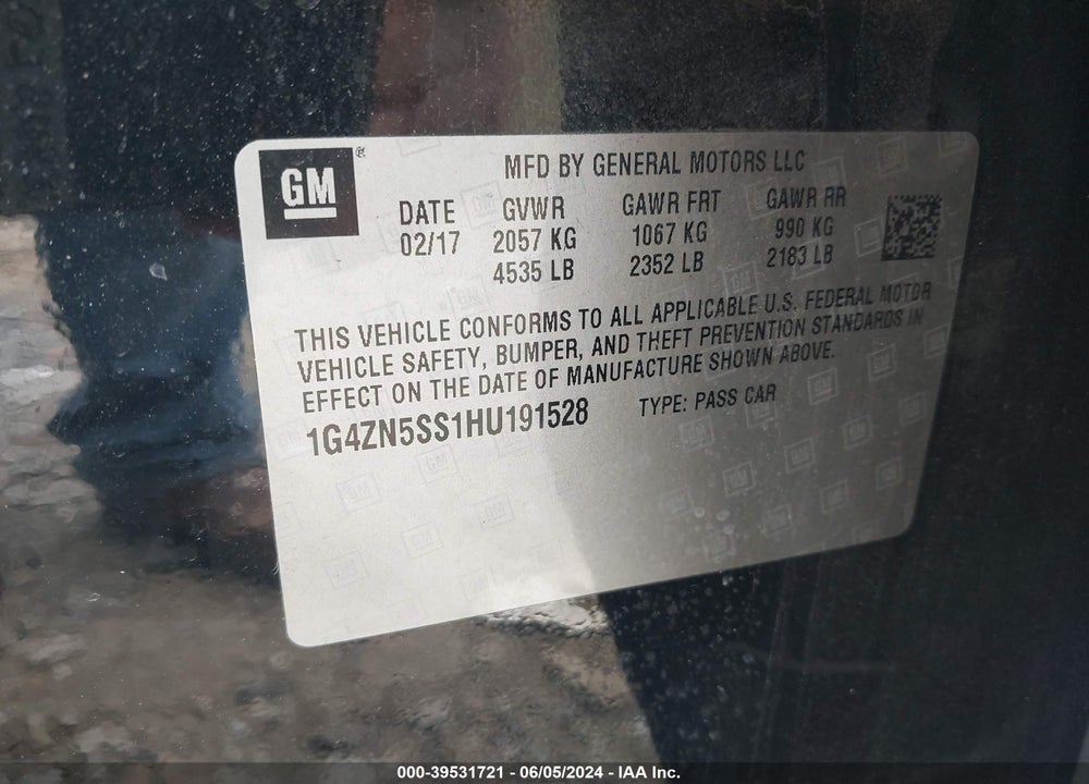 2017 BUICK LACROSSE PREFERRED VIN: 1G4ZN5SS1HU191528