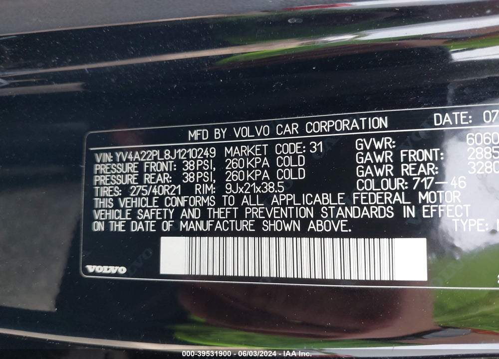 2018 VOLVO XC90 T6 INSCRIPTION VIN: YV4A22PL8J1210249