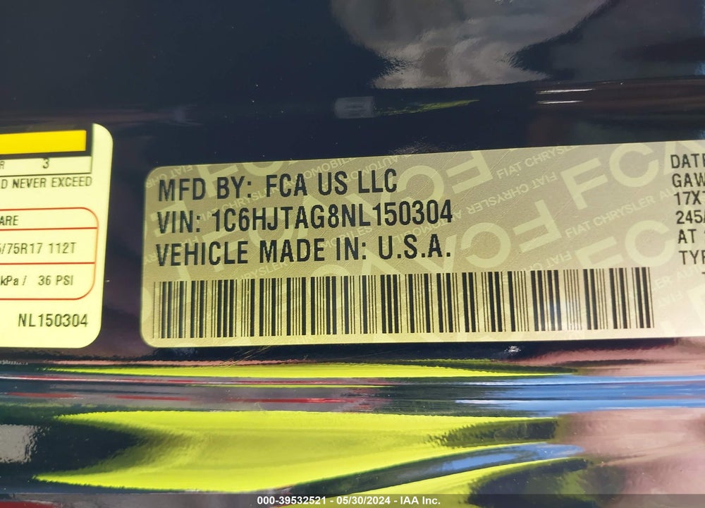 2022 JEEP GLADIATOR ALTITUDE 4X4 VIN: 1C6HJTAG8NL150304