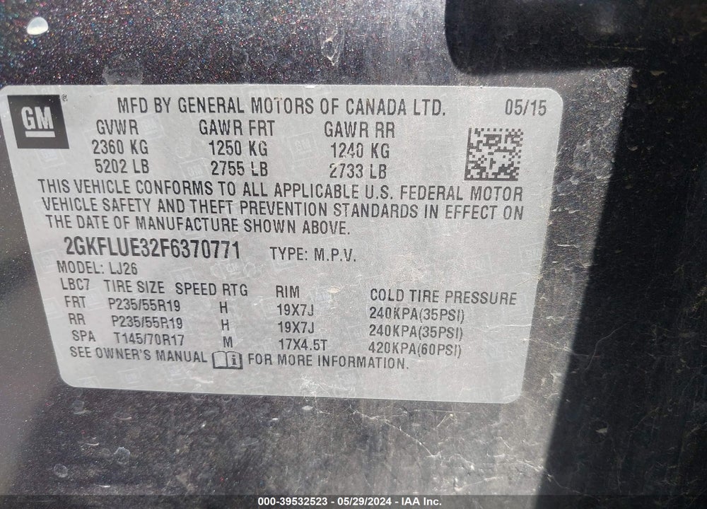 2015 GMC TERRAIN DENALI VIN: 2GKFLUE32F6370771