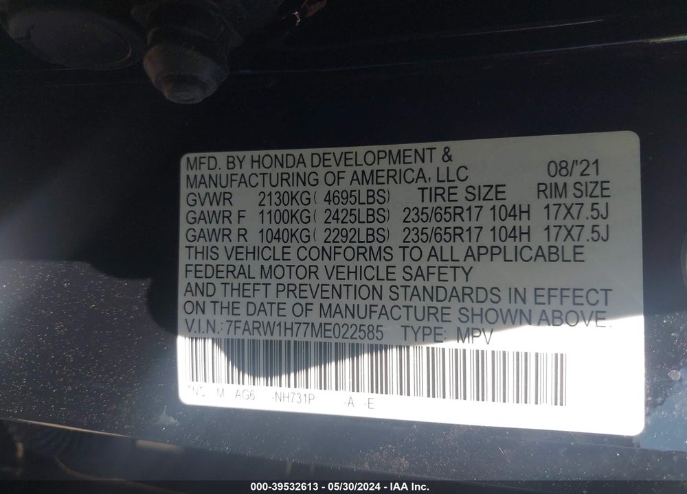 2021 HONDA CR-V 2WD SPECIAL EDITION VIN: 7FARW1H77ME022585