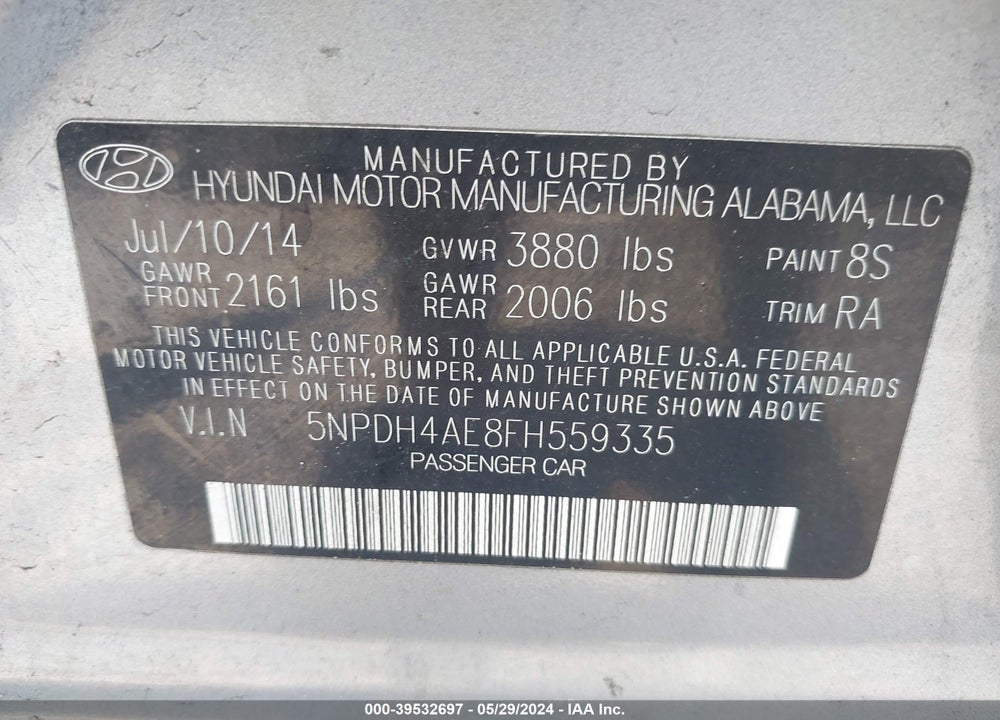 2015 HYUNDAI ELANTRA SE VIN: 5NPDH4AE8FH559335