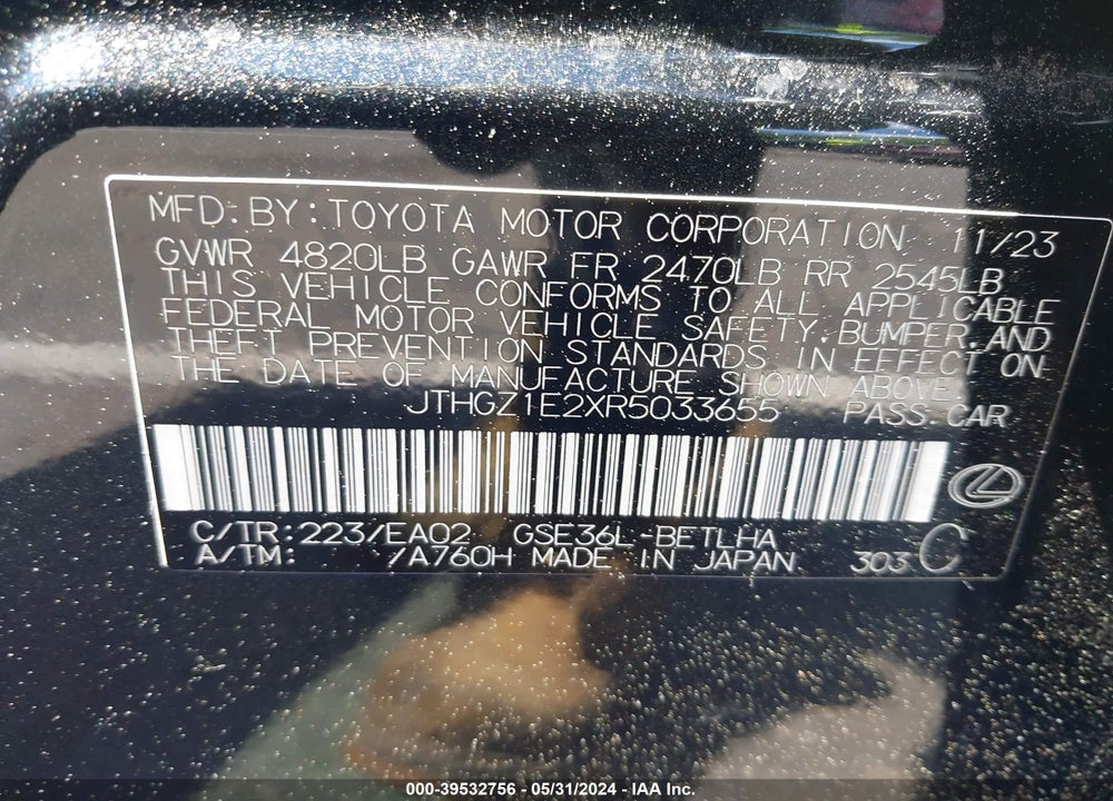 2024 LEXUS IS 350 F-SPORT VIN: JTHGZ1E2XR5033655