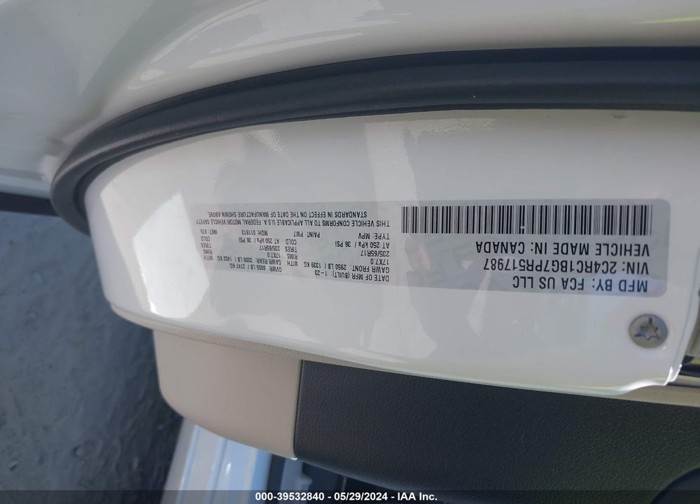 2023 CHRYSLER PACIFICA TOURING L VIN: 2C4RC1BG7PR517987