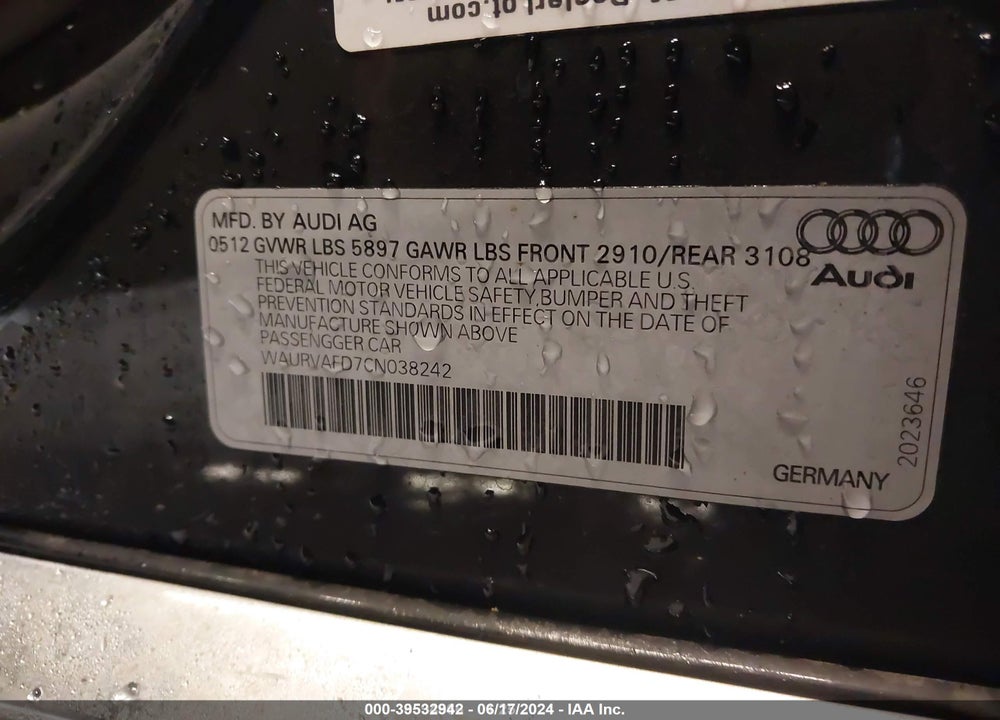 2012 AUDI A8 L 4.2 VIN: WAURVAFD7CN038242