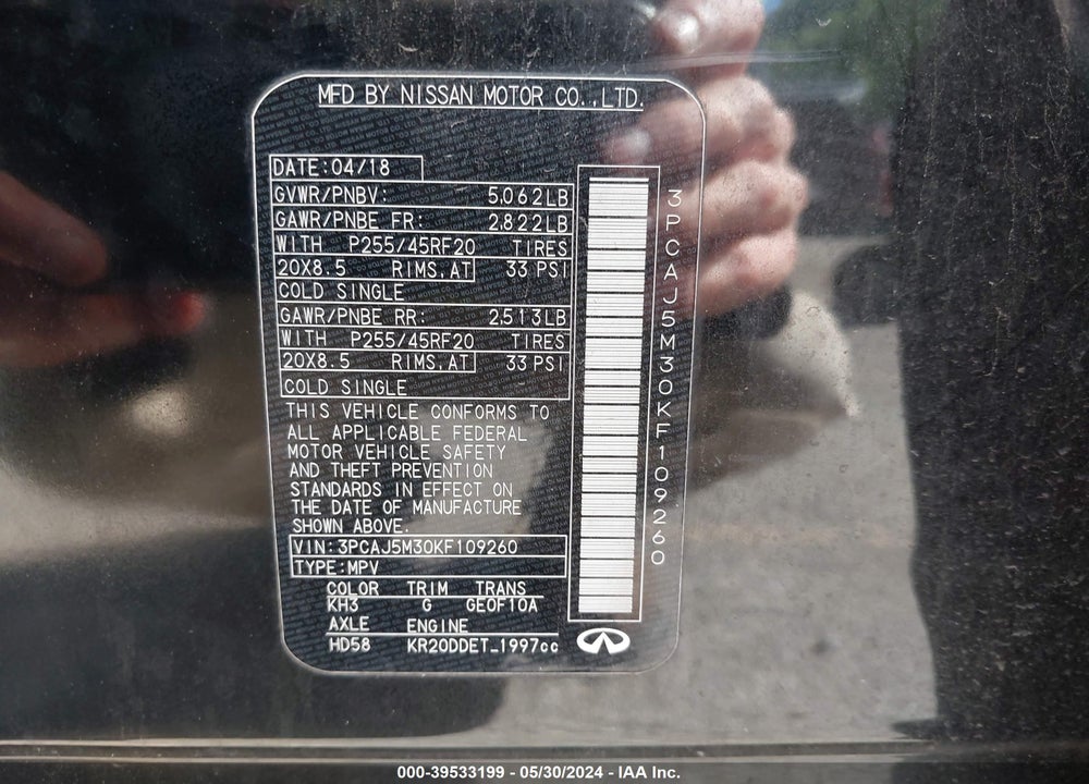 2019 INFINITI QX50 ESSENTIAL VIN: 3PCAJ5M30KF109260