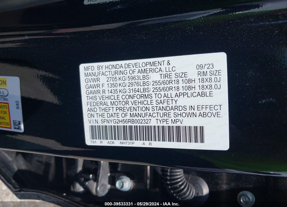 2024 HONDA PILOT 2WD EX-L 7 PASSENGER VIN: 5FNYG2H56RB002327