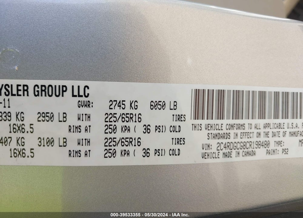 2012 DODGE GRAND CARAVAN SXT VIN: 2C4RDGCG8CR198480