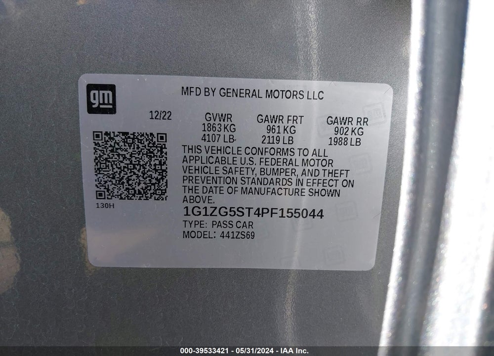 2023 CHEVROLET MALIBU FWD RS VIN: 1G1ZG5ST4PF155044