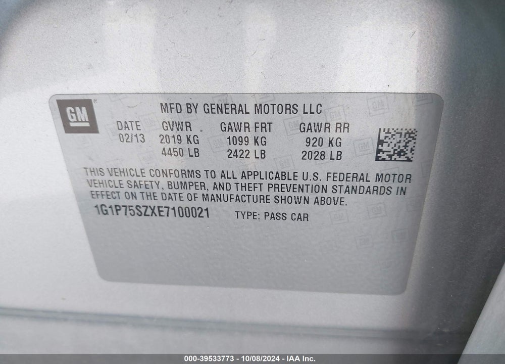 2014 CHEVROLET CRUZE DIESEL VIN: 1G1P75SZXE7100021