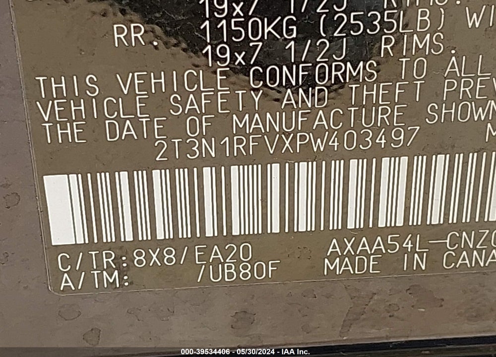 2023 TOYOTA RAV4 LIMITED VIN: 2T3N1RFVXPW403497