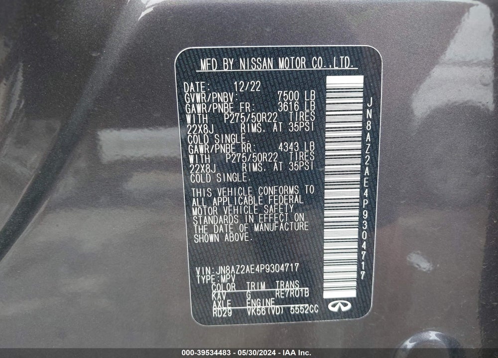 2023 INFINITI QX80 PREMIUM SELECT AWD VIN: JN8AZ2AE4P9304717