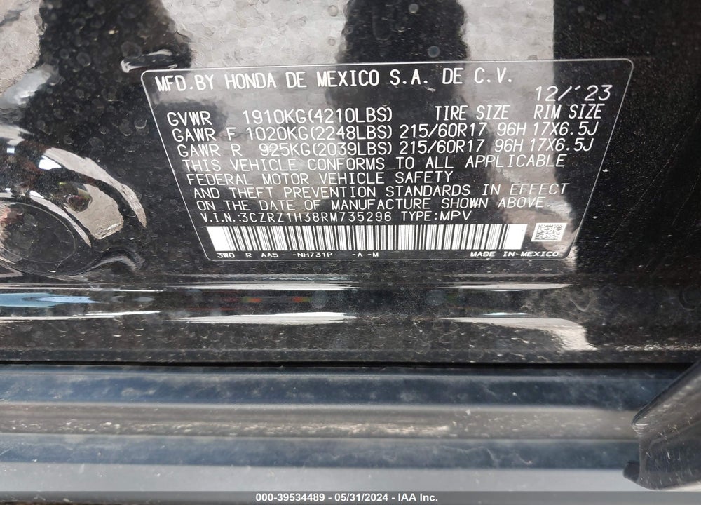 2024 HONDA HR-V 2WD LX VIN: 3CZRZ1H38RM735296