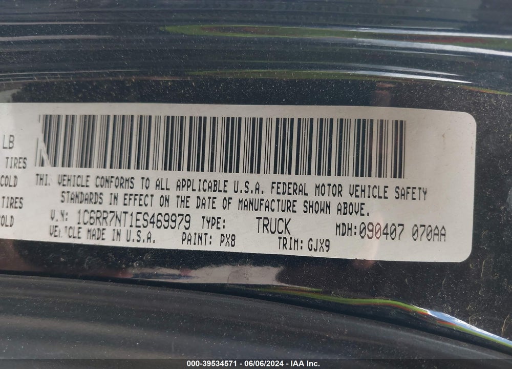 2014 RAM 1500 LAIE VIN: 1C6RR7NT1ES469979