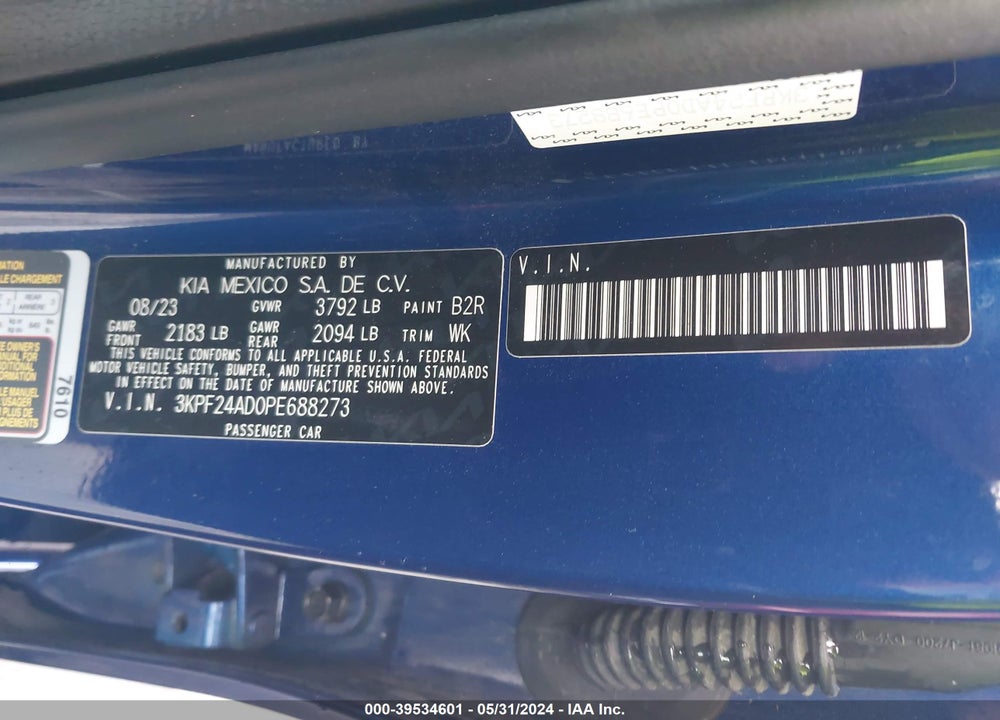 2023 KIA FORTE LXS VIN: 3KPF24AD0PE688273