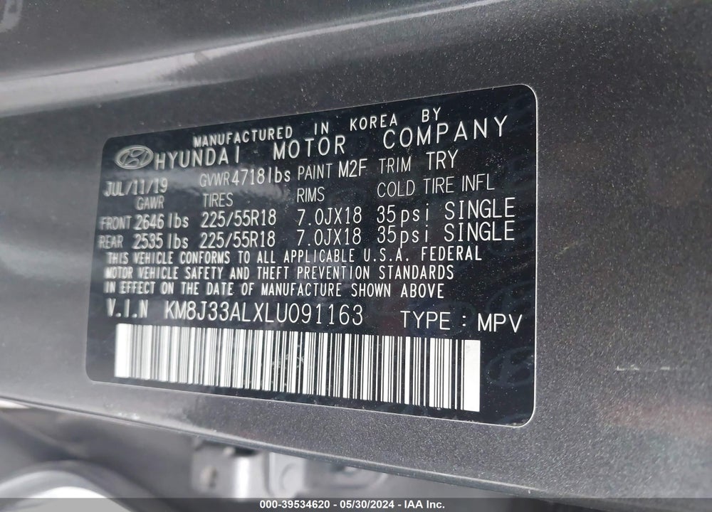 2020 HYUNDAI TUCSON ULTIMATE VIN: KM8J33ALXLU091163
