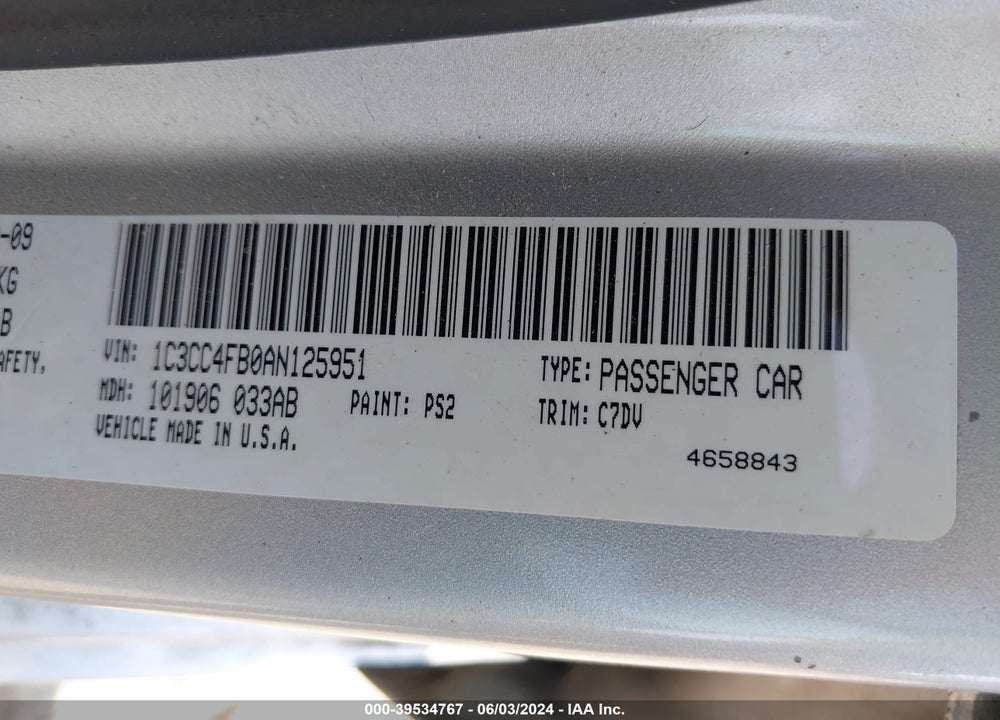 2010 CHRYSLER SEBRING TOURING VIN: 1C3CC4FB0AN125951
