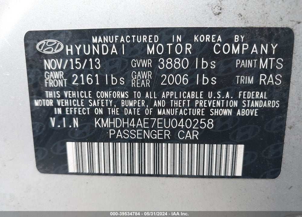 2014 HYUNDAI ELANTRA SE VIN: KMHDH4AE7EU040258