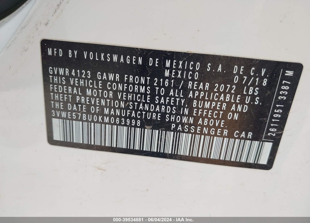2019 VOLKSWAGEN JETTA 1.4T SEL VIN: 3VWE57BU0KM063998