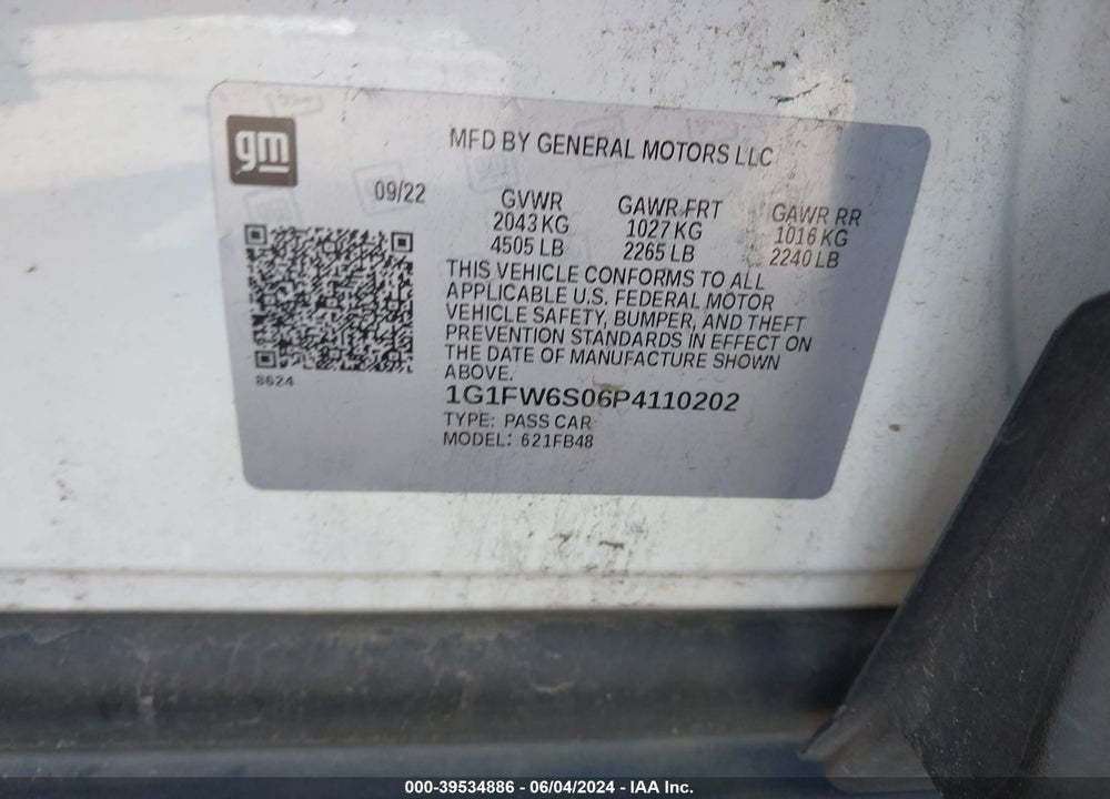 2023 CHEVROLET BOLT EV FWD 1LT VIN: 1G1FW6S06P4110202