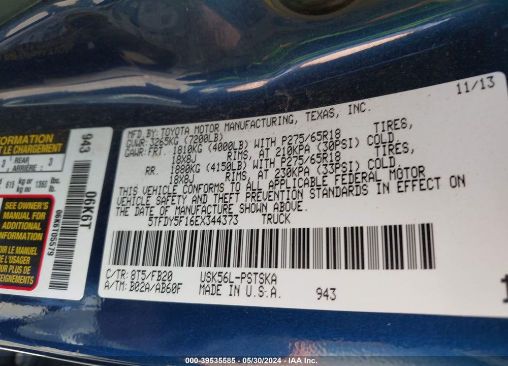 2014 TOYOTA TUNDRA SR5 5.7L V8 VIN: 5TFDY5F16EX344373
