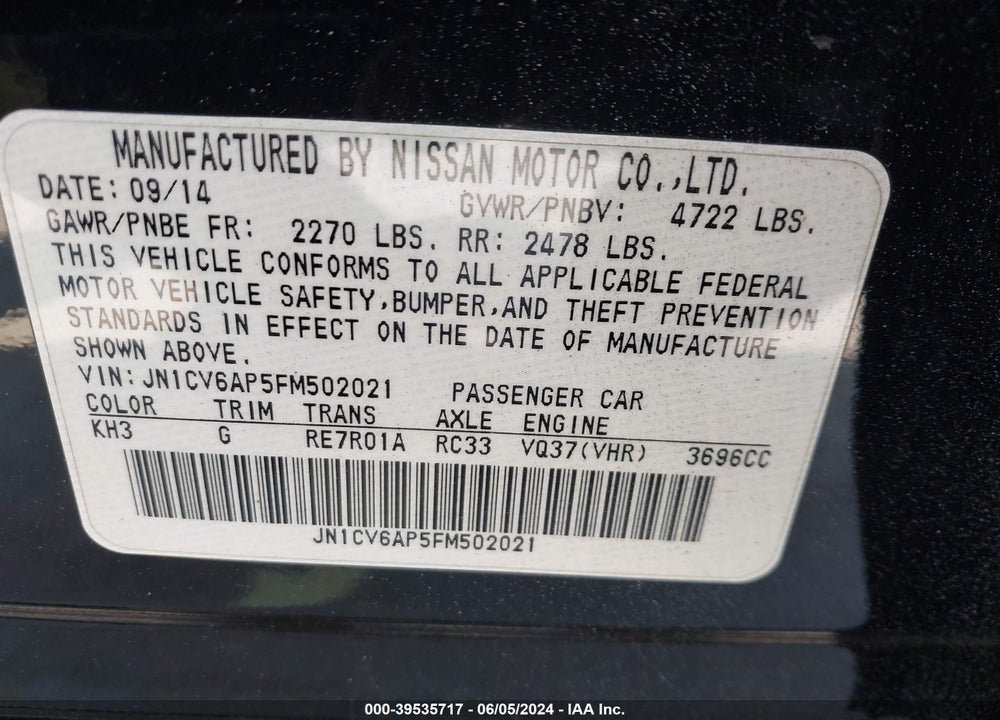 2015 INFINITI Q40 VIN: JN1CV6AP5FM502021
