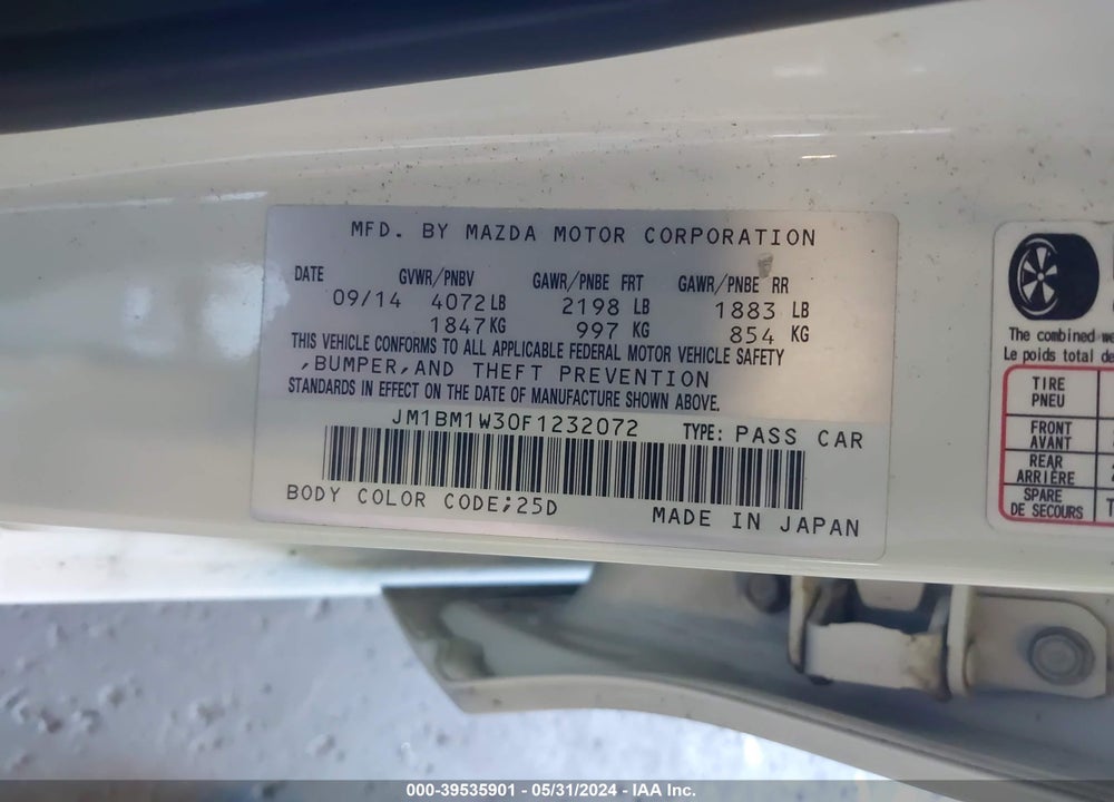 2015 MAZDA 3 S GRAND TOURING VIN: JM1BM1W30F1232072