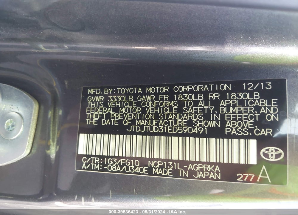 2014 TOYOTA YARIS VIN: JTDJTUD31ED590491
