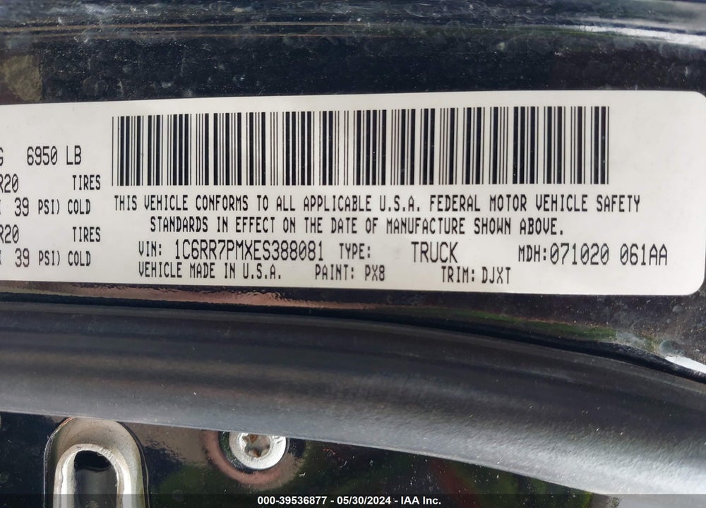 2014 RAM 1500 LONGHORN VIN: 1C6RR7PMXES388081