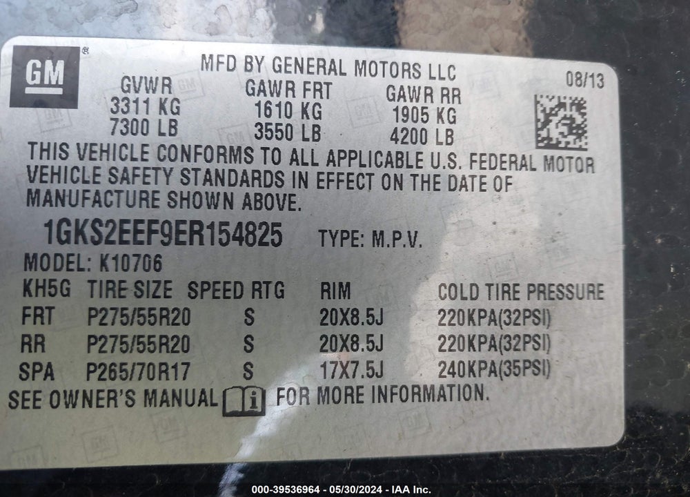 2014 GMC YUKON DENALI VIN: 1GKS2EEF9ER154825
