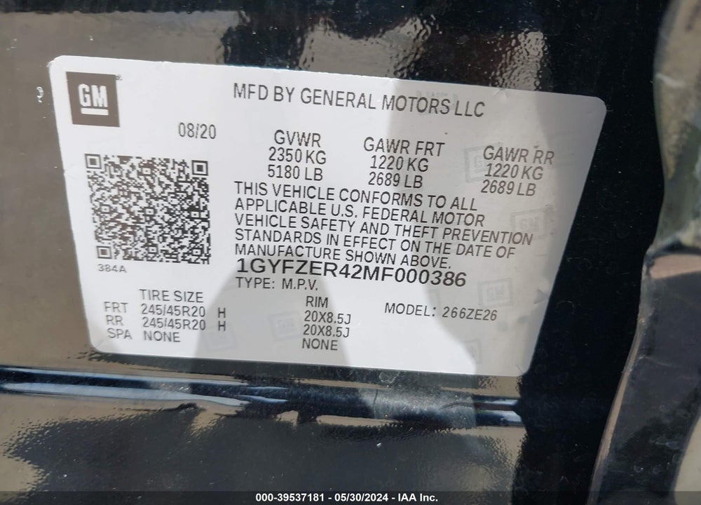 2021 CADILLAC XT4 FWD SPORT VIN: 1GYFZER42MF000386