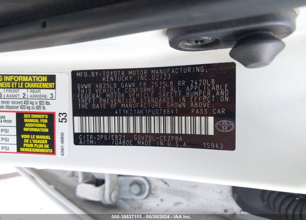 2023 TOYOTA CAMRY TRD VIN: 4T1KZ1AK1PU078841