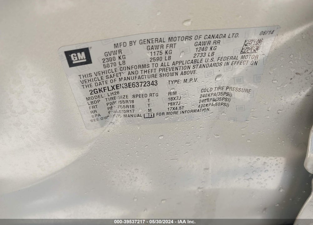 2014 GMC TERRAIN SLT-1 VIN: 2GKFLXEK3E6372343