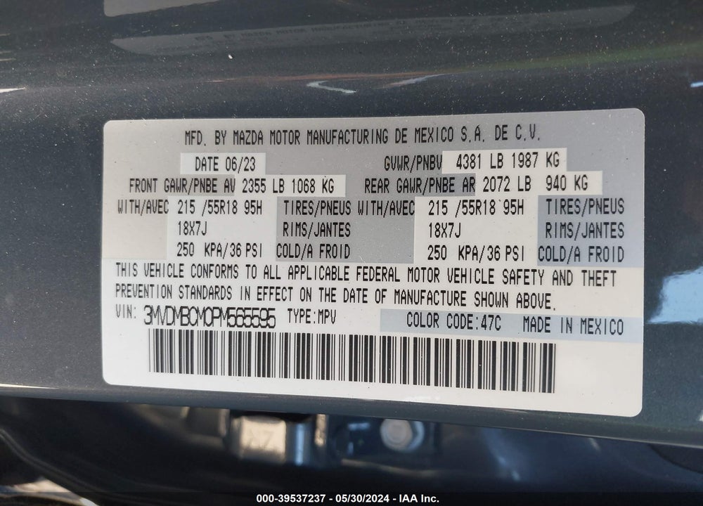 2023 MAZDA CX-30 2.5 S CARBON EDITION VIN: 3MVDMBCM0PM565595